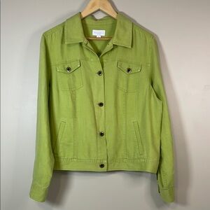 CHARTER CLUB‎ Womens LP Chartreuse Linen Button Up Trucker Jacket Lightweight